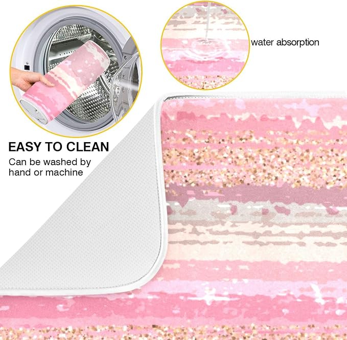 Pink Gold Stripe Dish Drying Mat - Image 2
