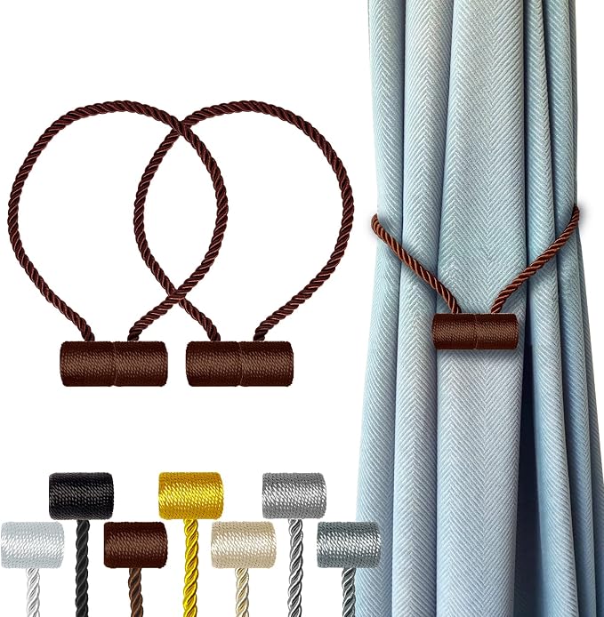 Hion Magnetic Curtain Tiebacks Dark Brown 2pcs, Curtain Tiebacks Buckles by Hion