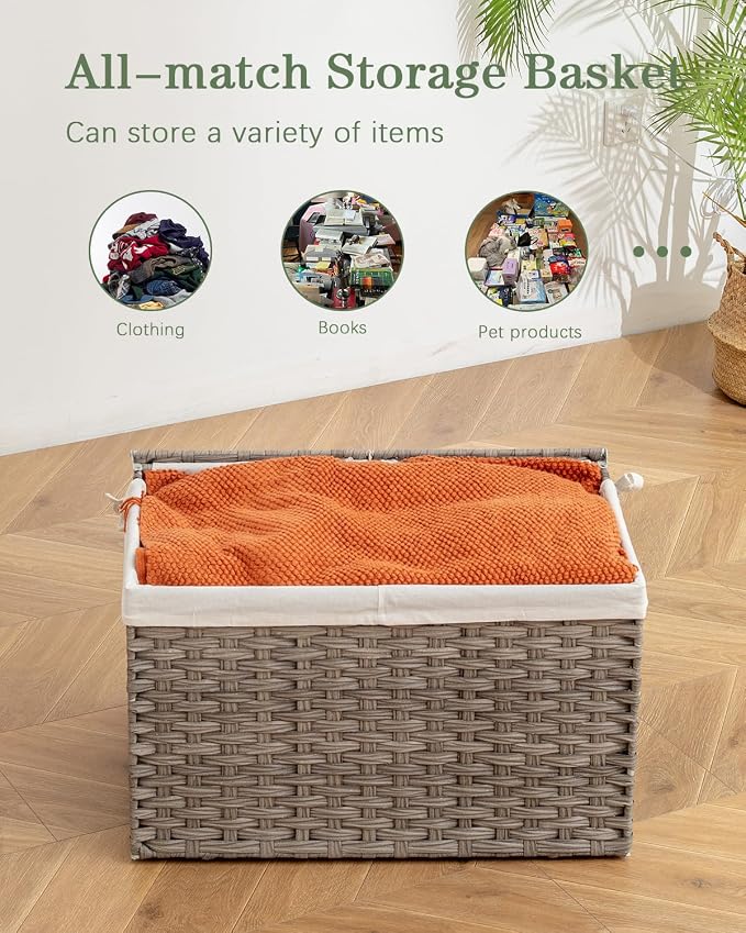 Storage Basket with Lid Rattan, Woven Storage Baskets with 2 Separate Lids - Image 5