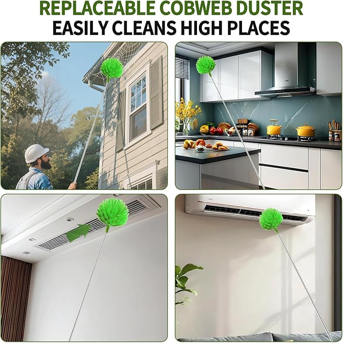 Cobweb Duster with Extension Pole, Washable Cleaning Duster Set with 2 Duster - Image 3