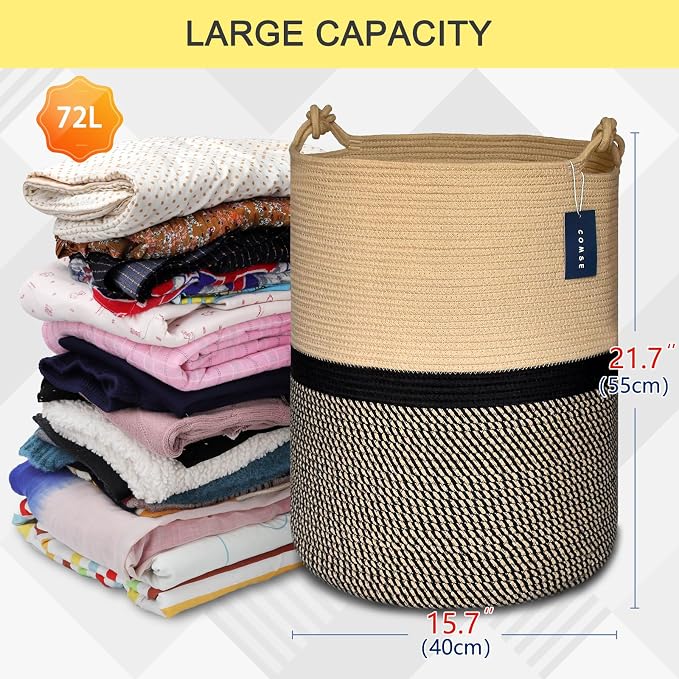 COMSE Extra Large Blanket Basket, Tall Woven Storage Basket, Nursery Hamper - Image 3