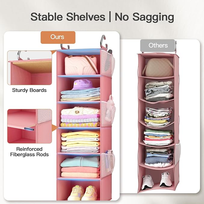 Pipishell Hanging Closet Organizer 6-Shelf, Hanging Shelves - Image 3