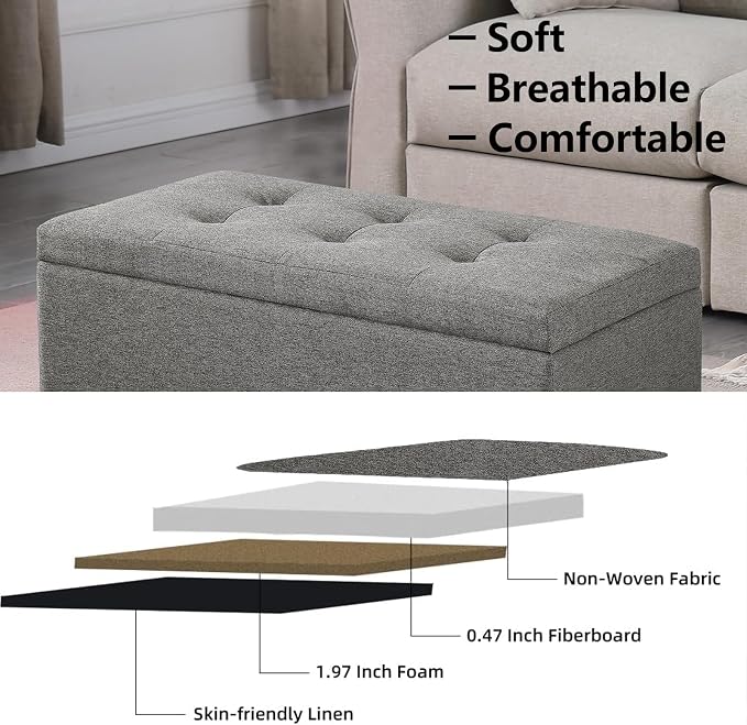 Storage Ottoman Bench with 2.56-inch Thick Seat, 31.5 inch Nesting Ottoman Set - Image 5