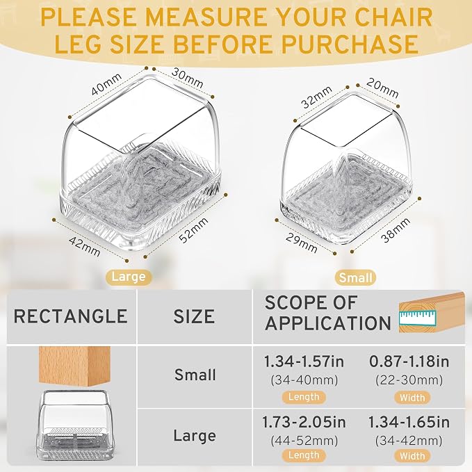 24PCS Rectangular Chair Leg Floor Protectors, Furniture Sliders, Non-Slip Felt - Image 3