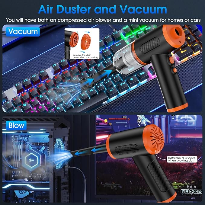Compressed Air Duster, 100000RPM Handheld Car Vacuum/Air Blower& Pump, 3 Gear - Image 3