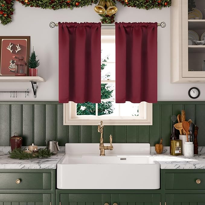 BGment Burgundy Blackout Curtains 36 Inches Long - Image 2