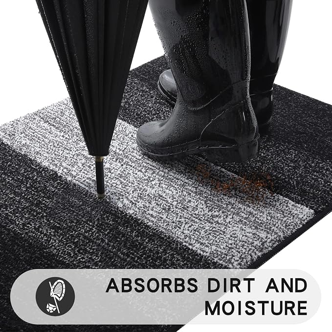 Kitinjoy Indoor Outdoor Door Mat, 36x24 Non-Slip Absorbent Dirt Trapper - Image 2