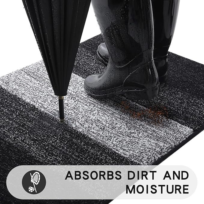 Kitinjoy Indoor Outdoor Door Mat, 30x17 Non-Slip Absorbent Dirt Trapper - Image 2