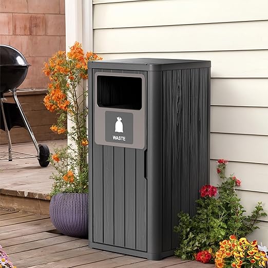 ROJIK 35" Tall Outdoor Trash Can, Weatherproof Resin Garbage Indoor Durable - Image 2