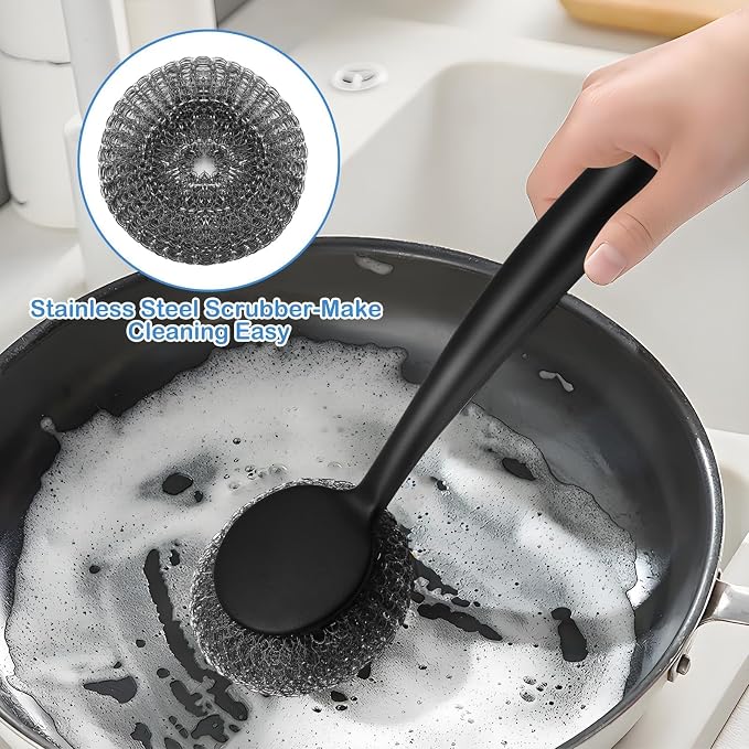 Scrubber with Handle Comes with Three Replacement Balls Steel Wool, Short - Image 3