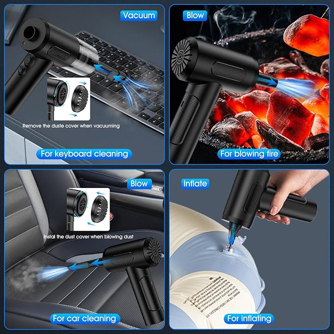 Compressed Air Duster, 100000RPM Handheld Car Vacuum/Air Blower& Pump, 3 Gear - Image 5