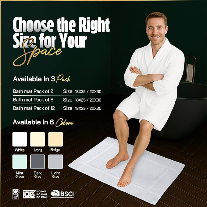 Pearl Linens Pack of 12 100% Cotton Bath Mat 18x25 inches, Soft & Absorbent - Image 8