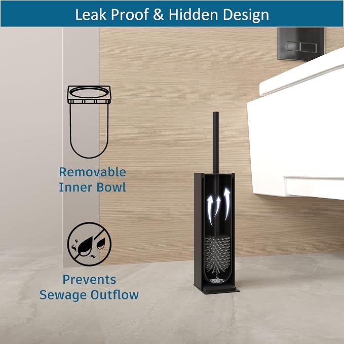BVL Toilet Brush and Holder Set Black Freestanding - Image 4
