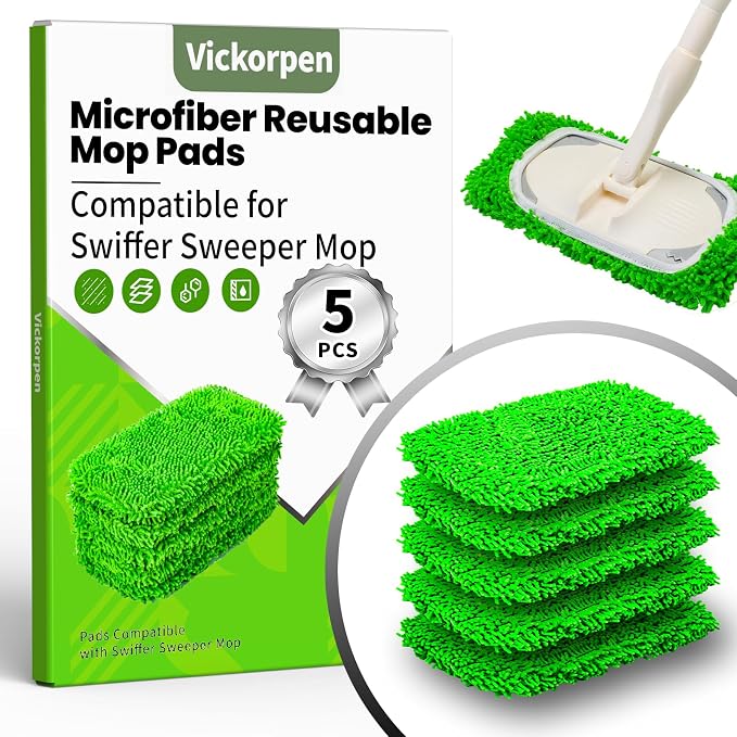 5 Pack Wet Mop Pads Refills for Swiffer Sweeper Mop Microfiber Reusable by Vickorpen