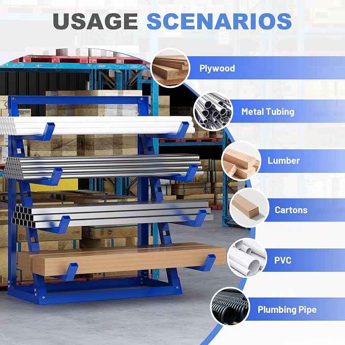 Steel Lumber & Pipe Storage Rack – Heavy Duty 4-Tier Horizontal Organizer Shelf - Image 5