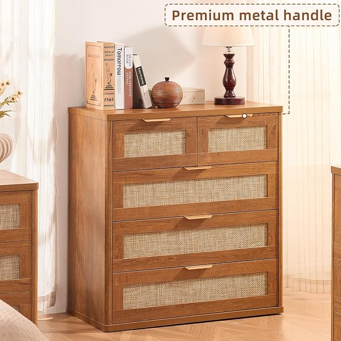 LEYAOYAO Rattan Dresser for Bedroom Set of 2, 33.5" Tall Chest of Drawers - Image 4