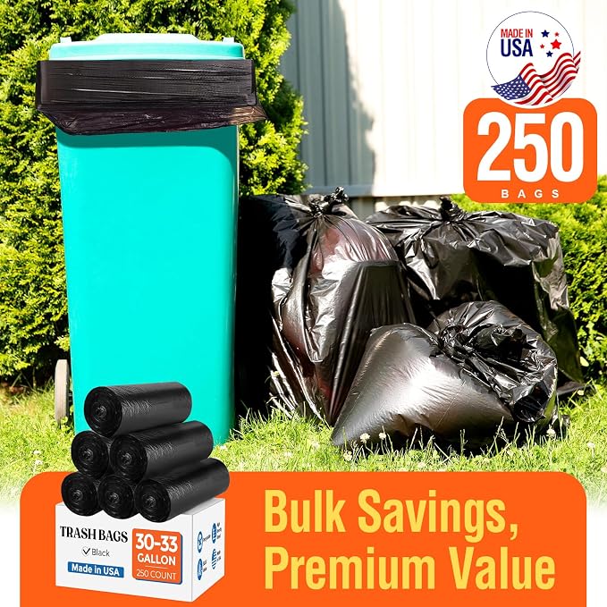 Delxo 30-33 Gallon Black Trash Bags, Durable & Puncture-Resistant Plastic - Image 7