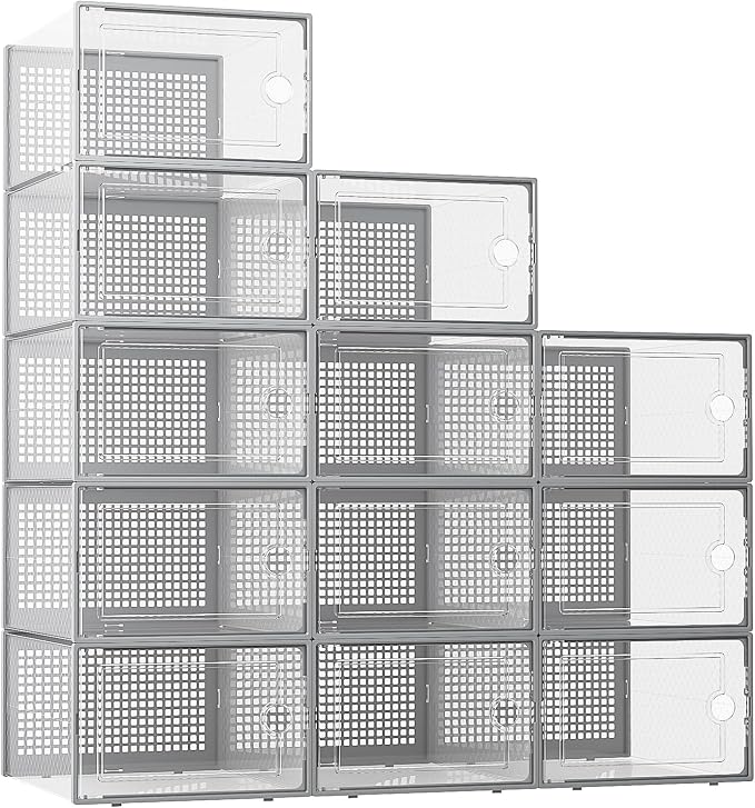 Kuject XX-Large Shoe Storage Boxes Organizers Clear Plastic Stackable 12 Pack by Kuject