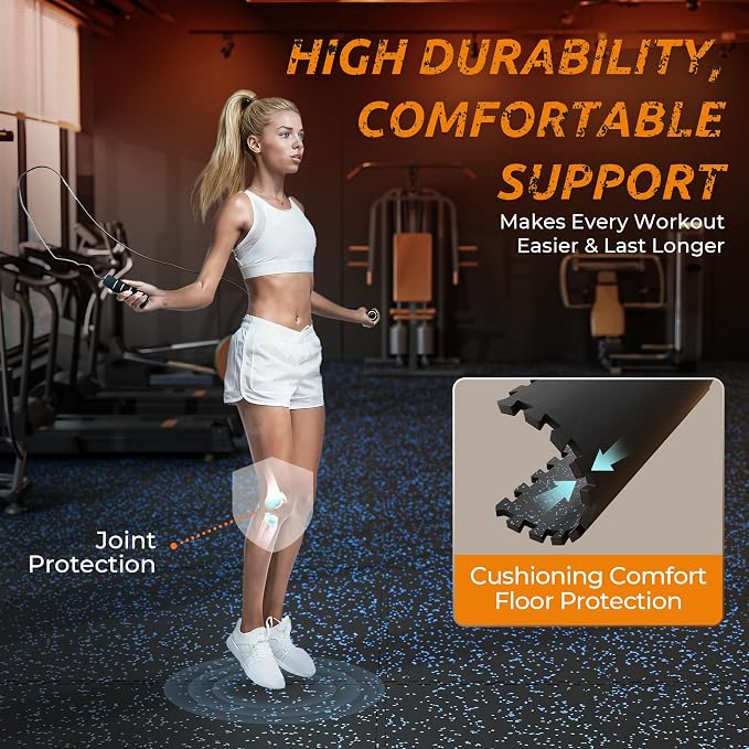 PRAISUN 0.6" Thicker Gym Mat, 24 Tiles 96 Sq Ft Workout Mats, Interlocking Foam - Image 7