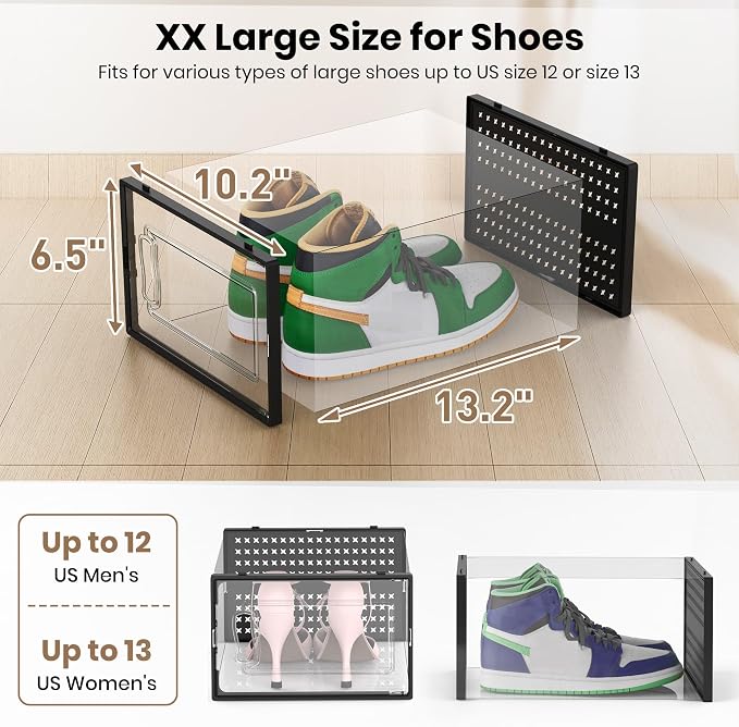 12 Pack XXX-Large Modular Clear Plastic Stackable Shoe Storage Organizer - Image 4