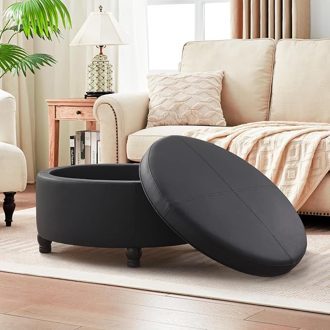 30-Inch Round Storage Ottoman, Modern Ottoman Coffee Table - Image 7