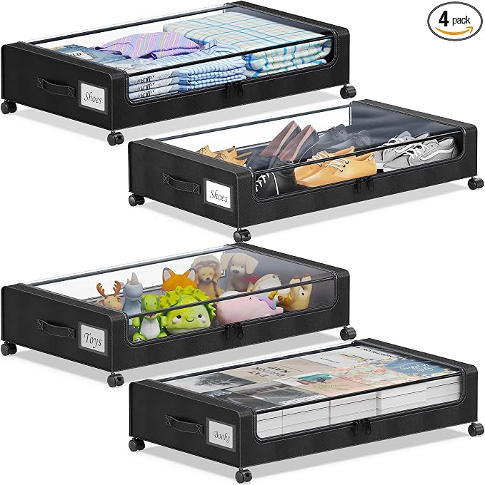 Under Bed Storage with Wheels, Underbed Storage Bins, XXL 60L Rolling Metal by YAASHEEN