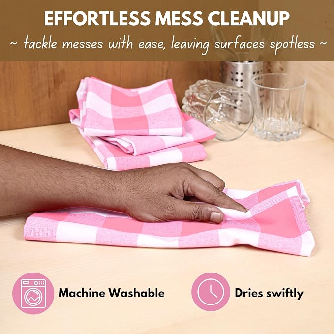 Native Fab Pink Checked Kitchen Towel 16"x26" - Image 5