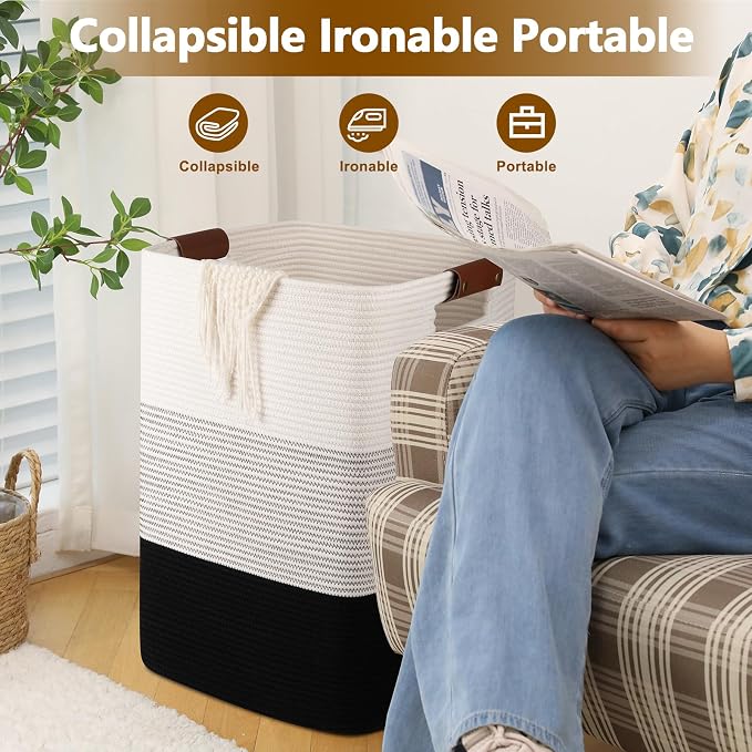 Laundry Hamper 96L Extra Large Laundry Basket, Woven Blanket Basket, Cotton - Image 5