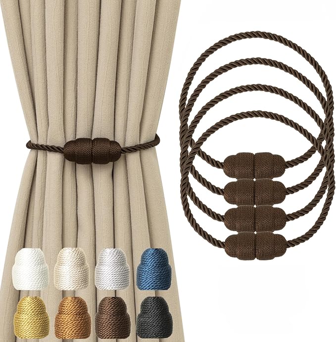 Magnetic Curtain Tiebacks Rope Tie Backs 4 Pack Decorative Window Holdbacks by CurtainTiebacks
