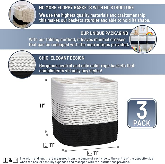 NaturalCozy Storage Cubes 11 Inch Cotton Rope Woven Baskets - Image 2