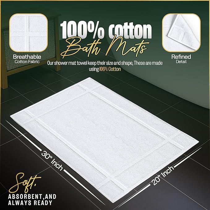 Pearl Linens Pack of 12 100% Cotton Bath Mat 20x30 inches, Soft & Absorbent - Image 2
