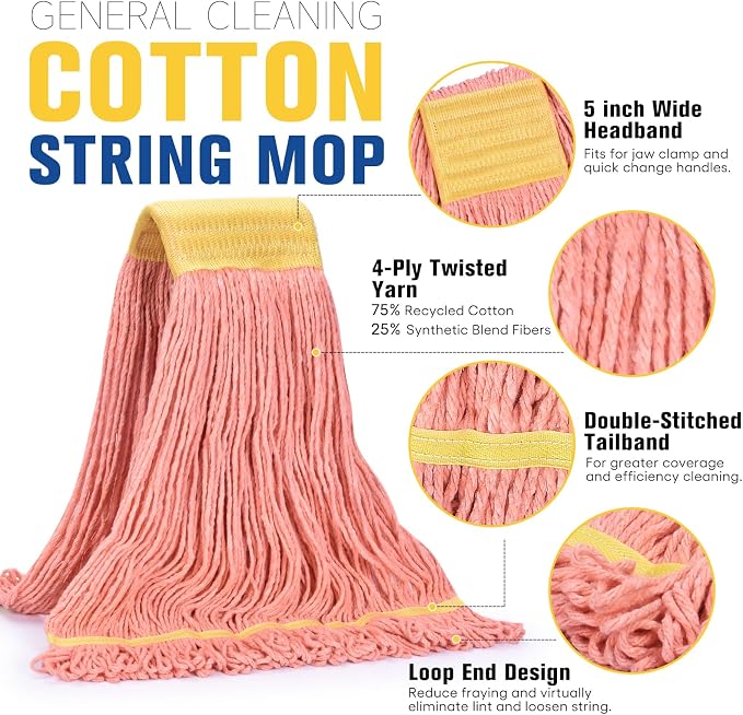 Matthew Cleaning Commercial Mop Head Replacement, 5 Inch Wide Headband - Image 3