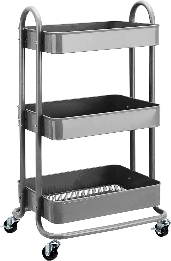 Amazon Basics 3-Tier Rolling Utility or Kitchen Cart, Lockable Wheels by AmazonBasics