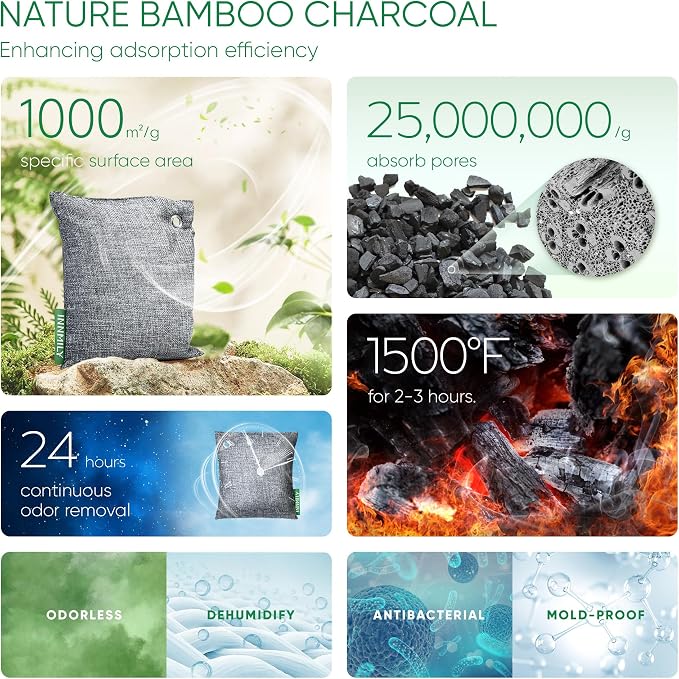 Activated Charcoal Odor Absorber, Large 4x500g w Hooks Nature Odor Eliminator - Image 3
