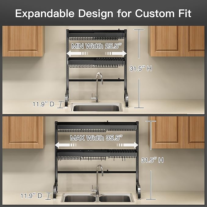 3 Tier Extra Large Stainless Steel Expandable Over The Sink Dish Drainer Drying - Image 3