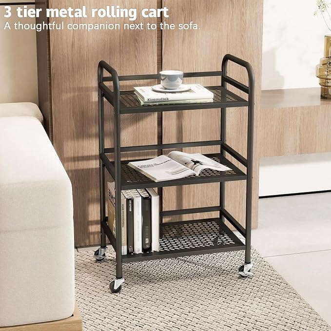 HDANI 3 Tier Rolling Cart, Heavy Duty Multifunctional Metal Frame-Supports 22 - Image 3
