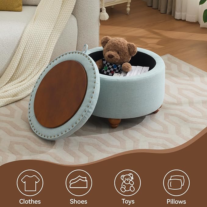 24Inch Round Storage Ottoman - Image 6