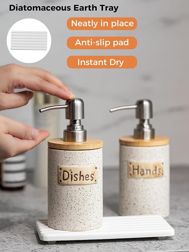 Kitchen Soap Dispenser Set, Ceramic Hand and Dish Soap Dispenser Set - Image 8