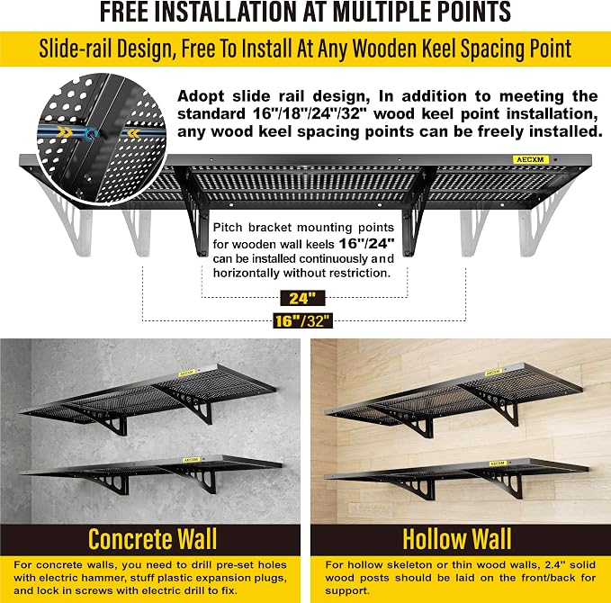 2-Pack 1.64x4ft Adjustable Garage Wall Shelving 560lbs Load Capacity Heavy Duty - Image 7