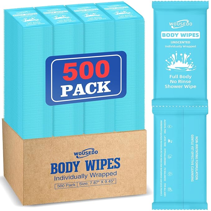 500 Pcs Ultra Thick Soft Large Body Wipes Individually Wrapped, Shower Wipes by Unknown