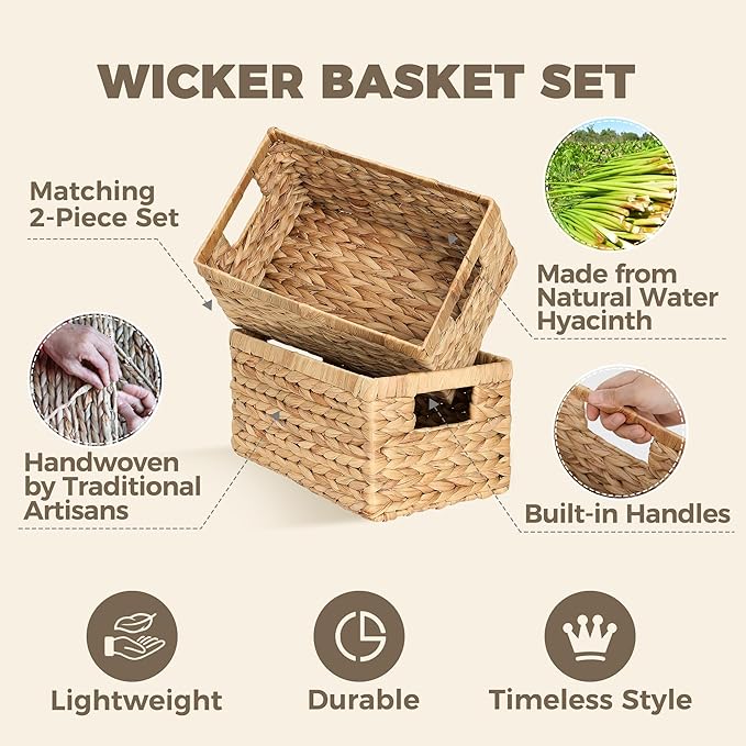 Set of 2 Wicker Shelf Storage Baskets - Image 3