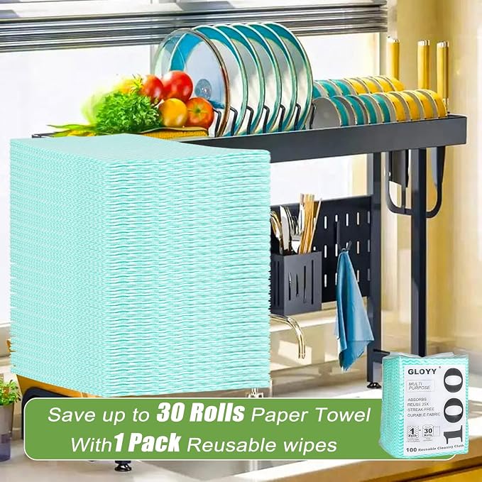 100 Count Disposable Cleaning Towels and Dish Cloths, Super Absorbent Dishcloths - Image 5