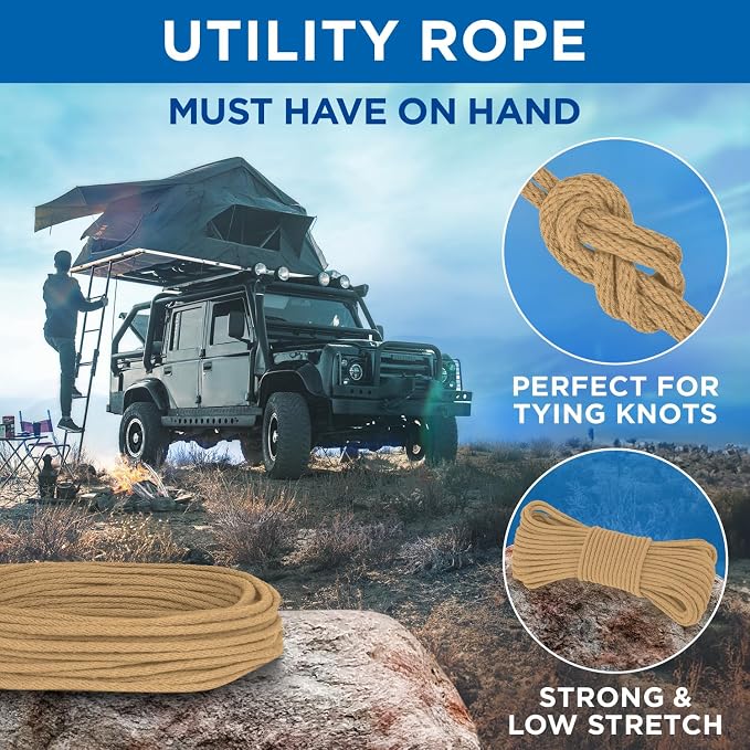 TECEUM Cotton Rope 3/16” – 100 FT – Strong All-Purpose Braided Rope – Natural - Image 6