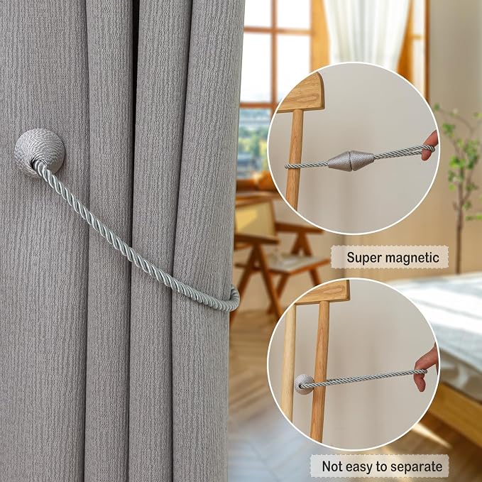 Magnetic Curtain Tiebacks 8 Pack Outdoor Rope Curtain Tie Backs Decorative - Image 4