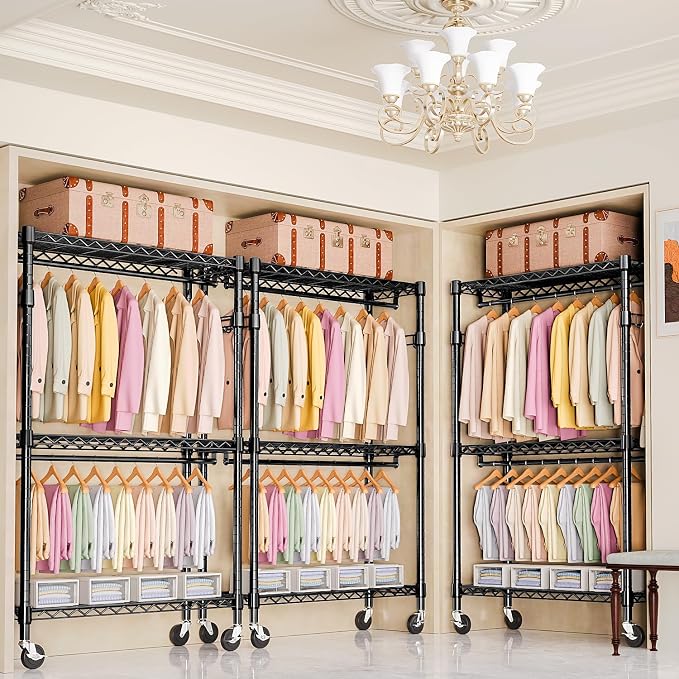 Heavy Duty Rolling Garment Rack 3 Tiers Adjustable Wire Shelving Clothes Rack - Image 6