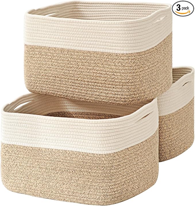 Large Storage Baskets for Organizing Shelves, Woven Cotton Rope Bins for Baby by ICERZCZ