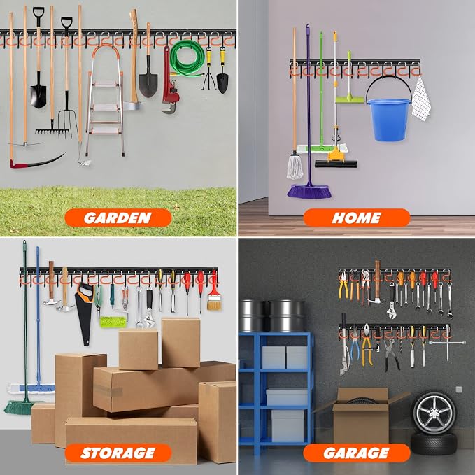 17'' All Metal Garden Tool Organizer Adjustable Garage Tool Organizer Wall - Image 6