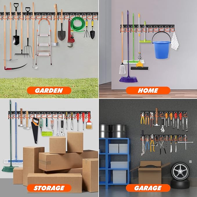 51'' All Metal Garden Tool Organizer Adjustable Garage Tool Organizer Wall - Image 6
