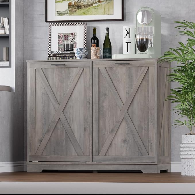 Tilt Out Trash Can Cabinet for 2 Bins, Hidden Recycle Garbage Bin Enclosure - Image 3