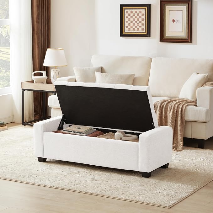 48" Ottoman with Storage, Upholstered Entryway Bench with Seating - Image 3